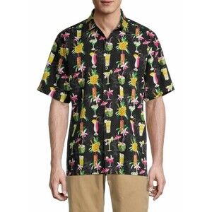 Tommy Bahama Mens Size XXL Silk Hawaiian Camp Shirt Tropical Drinks Fun Print